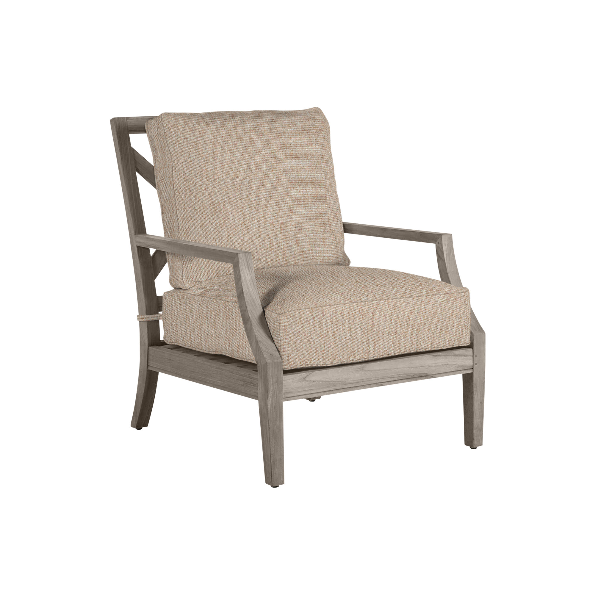 Haley Teak Outdoor Lounge Chair Latticework Back, Canvas Sand, No welt + Standard fill, Oyster Teak