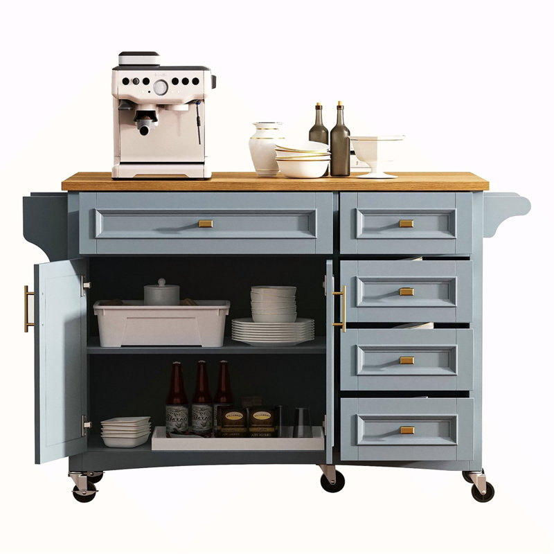 52 " W Kitchen Island, Grey Blue