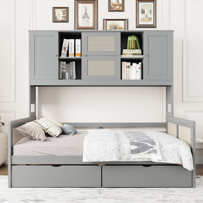 Wooden Daybed With 2 Drawers, And All-In-One Cabinet And Shelf