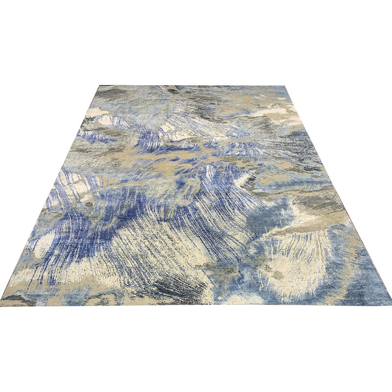 Canterbury Silk Abstract Area Rug in Blue, Rectangle 8' x 10'