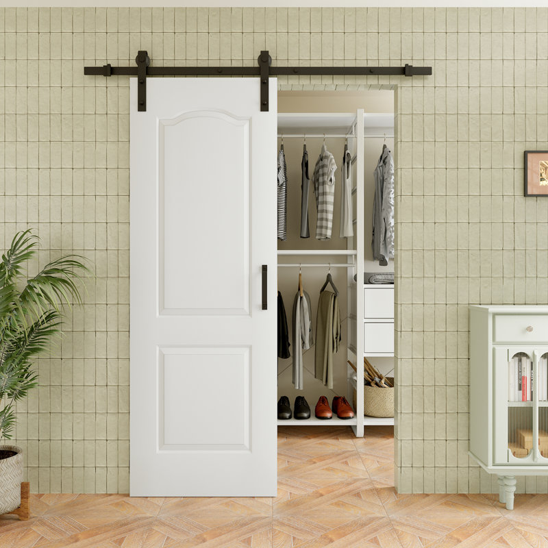 80"H 2Lite Waterproof White Primed Solid Core Composite MDF Wood Sliding Barn Door With Hardware Kit, 28" x 80"