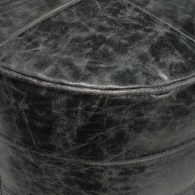 Pouf rond de 18 po de largeur en cuir véritable noir vieilli, Black