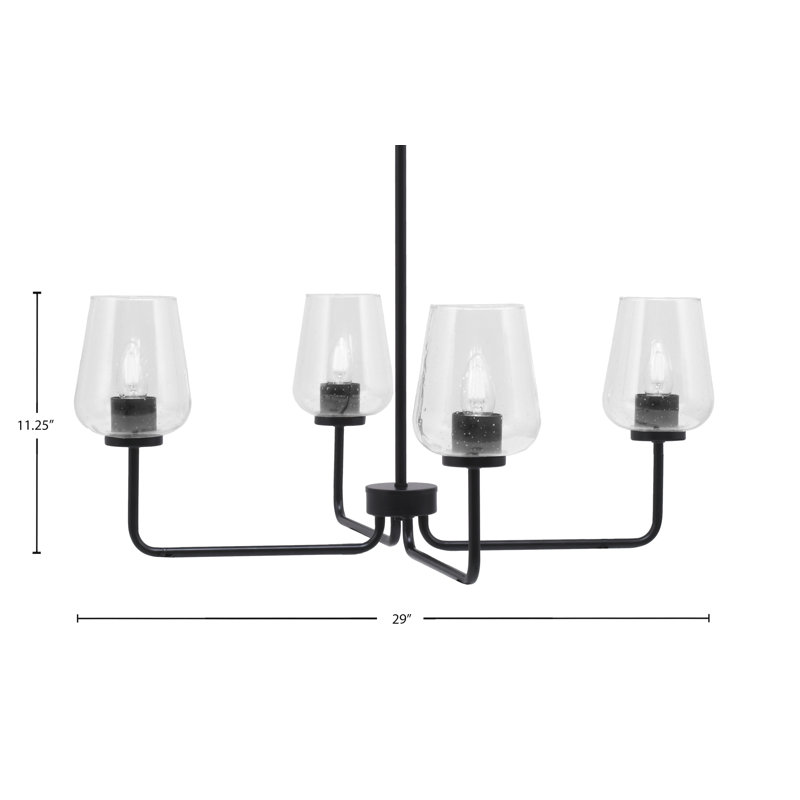 Lustre 4 lumières Amarmula, finition noir mat, verre transparent de 5 po, Noir