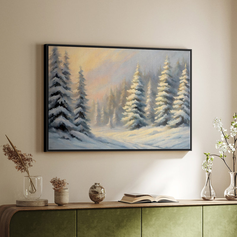 Paysage rétro - CCII, Toile avec cadre flottant noir, H 27 po x l 41 po x P 2 po