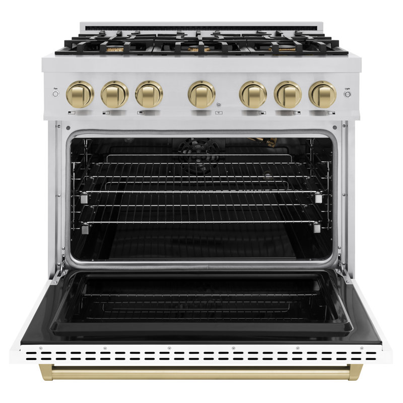 ZLINE Autograph Edition 36 in. 5.2 cu. ft. Classic Gas Range with 6 Burner Cooktop and Convection Gas Oven in Stainless Steel with Black Matte Door and Accents