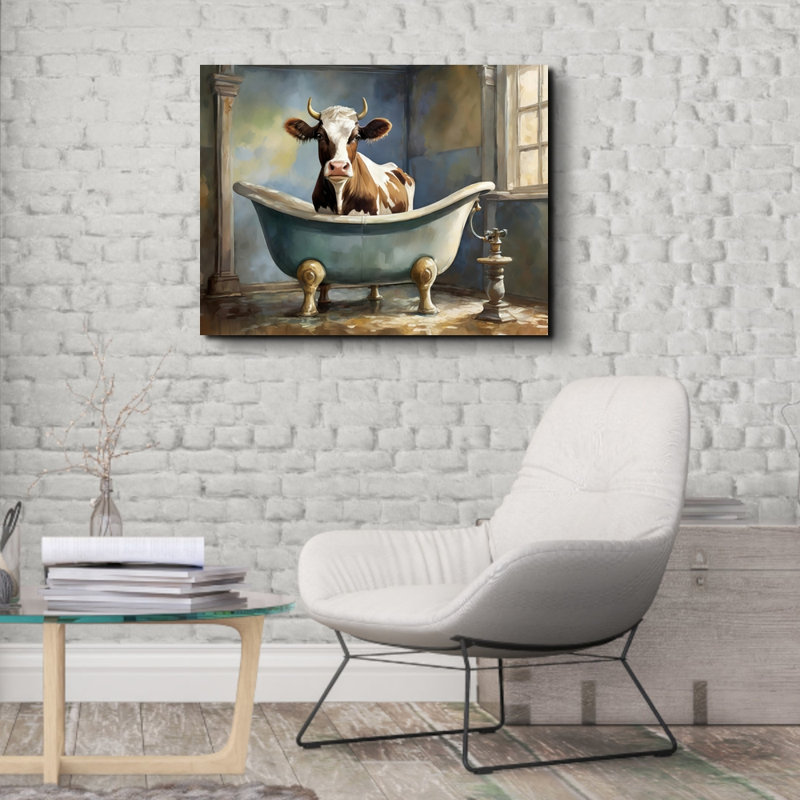 «Cow Bathaign» sur toile, H 15 po x l 18 po