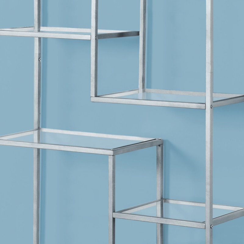 Bookshelf, Bookcase, Etagere, 72"H, Office, Bedroom, Clear Tempered Glass, Metal, Contemporary, Modern (Bookshelf), Silver