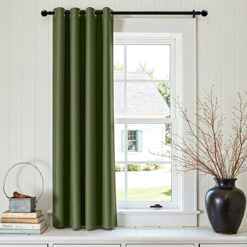 Grommet Room Darkening Linen Textured Curtain, Forest Green, 50" W x 72" L