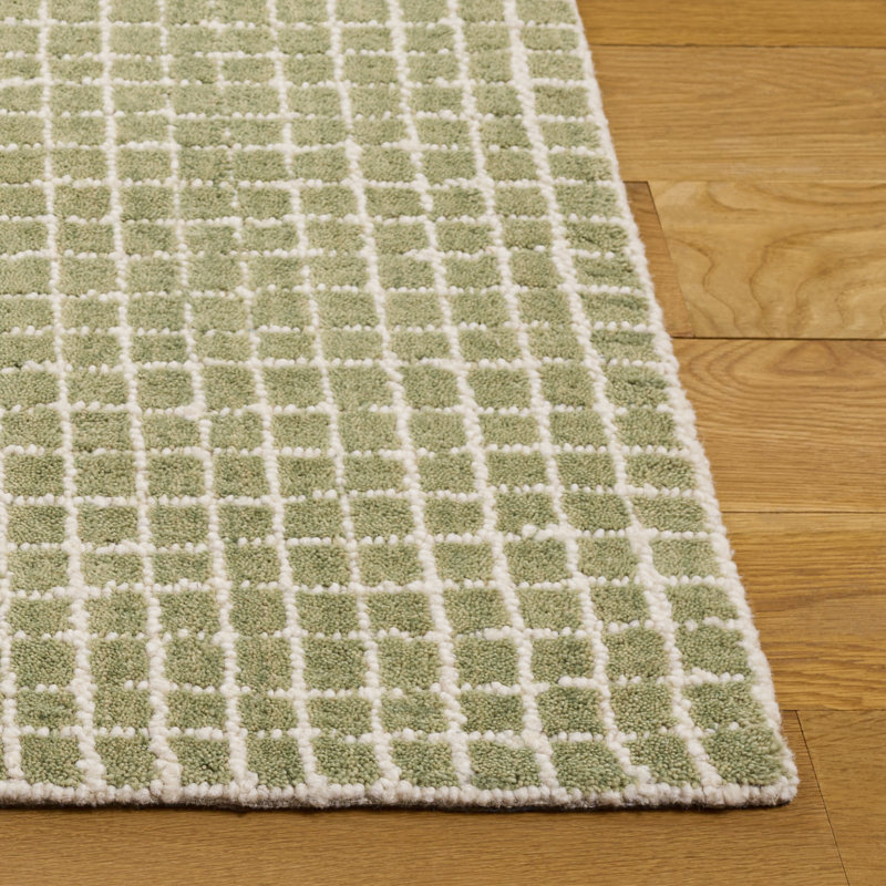 Genre 351 Hand Tufted Wool; Cotton Geometric Rug in Green/Ivory, Runner 2'3" x 8'