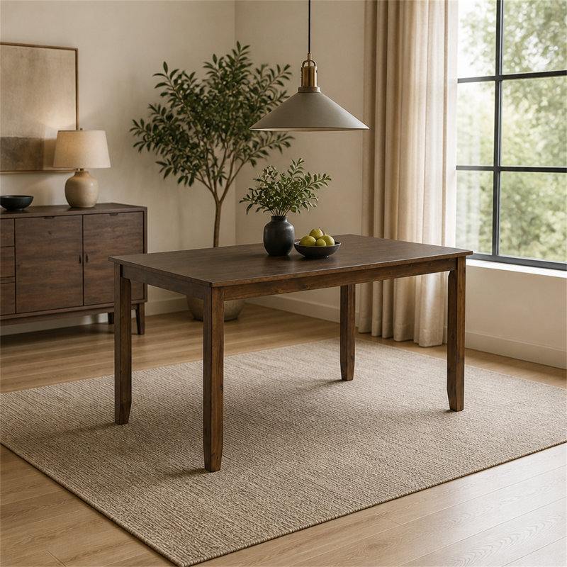 Table de salle à manger rectangulaire en bois massif avec surface spacieuse et pieds fuselés pour des espaces de vie compacts (seulement la table et non la chaise)