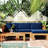 5 Sectional Patio With Cushions - Natural Wood Color, Blue Cushion Covers, Robust Frame, Deck Furniture Outdoor Seating Finish, Decorative Cushions, Strong Poolside-1041991009