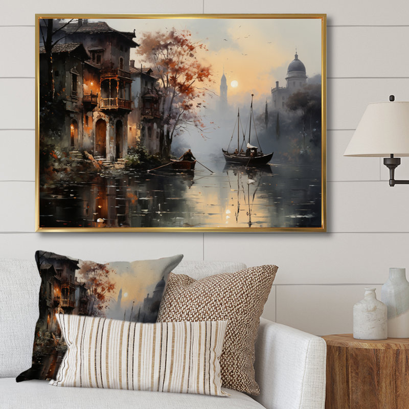 Canal Mystical Journey, atténué sur toile, H 24 po x l 32 po x P 1 po, Cadre flottant doré
