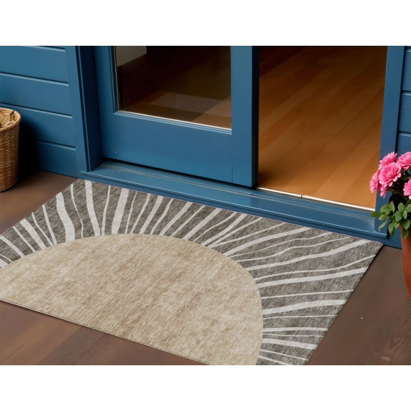 Tapis intérieur lavable abstrait 3 pi x 5 pi beige