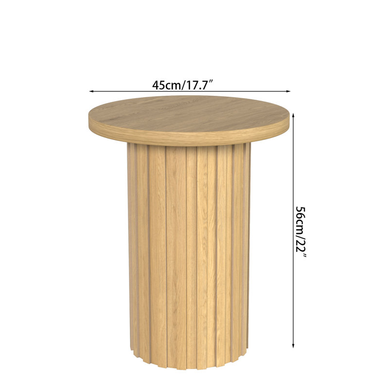 Round End Table With Fluted Pedestal Base, Side Table With Strip Columns Base, Wood