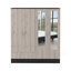 Armoire Bolton 160, six tablettes, deux armoires à deux portes, deux miroirs, deux tiroirs, tringle noire / gris clair