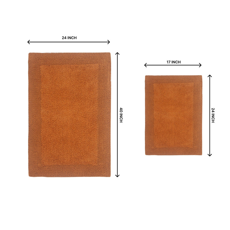 Luxury 100% Cotton Bath Rug (Set of 2) Reversible, 2PC Set (24"x40", 17"x24"), Terracotta