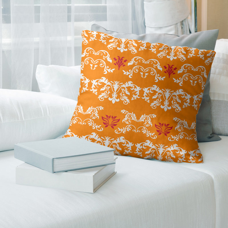 Housse de coussin carrée Tampa Bay, 18" x 18", Orange / blanc / rouge, Croisé en coton