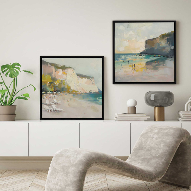 Ensemble 2 pièces Sonata sur toile Seascape par Azure Artisanal Studio, Cadre flottant noir satiné