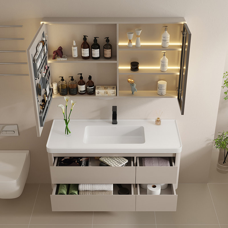 Light luxury cream style simple bathroom cabinet