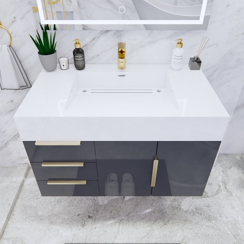 Richey 35.4'' Single Bathroom Vanity with Plastic Top, Gray, White