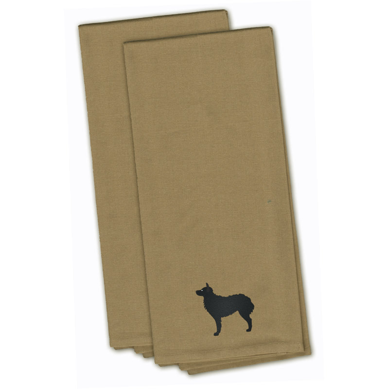Serviette de cuisine à thé brodé berger croate, Brun clair, H 28 po x l 19 po x P 0,1 po
