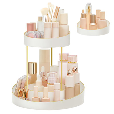 Makeup Organizer, 2-Tier Round Rotating Skincare Organizer, Extra Top Tray Included, Customizable, Large Capacity, Toiletries Vanity Organizer, White -  Everly Quinn, D7756D1F4C4D438DB1FB010B79D21701