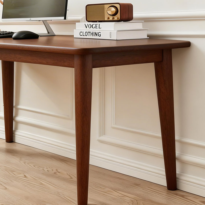 Mid-Century Modern Solid Wood Writing Desk - Compact 63-Inch Walnut Desk for Bedrooms and Small Spaces