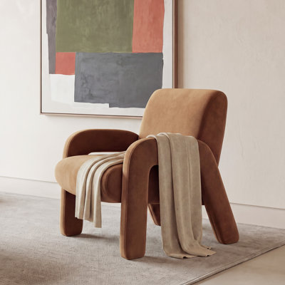 COLAMY AURA Modern Velvet Accent Chair, Upholstered Lounge Armchair,Camel,Set 1/2