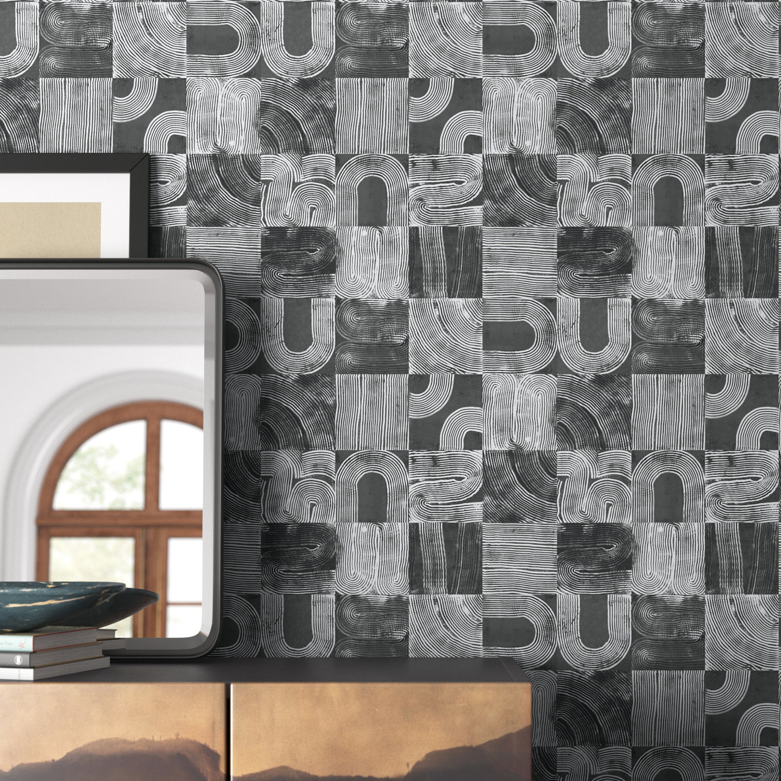 Jacobsen Modern Peel & Stick Geometric Wallpaper, Black