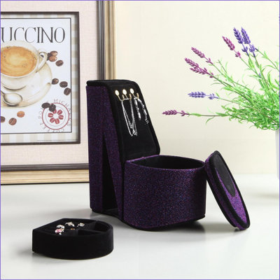 Jewelry Storage Box, 9” Tall High Heel Shoe Design, Manufactured Wood with Blue Velvet | Blue | PU