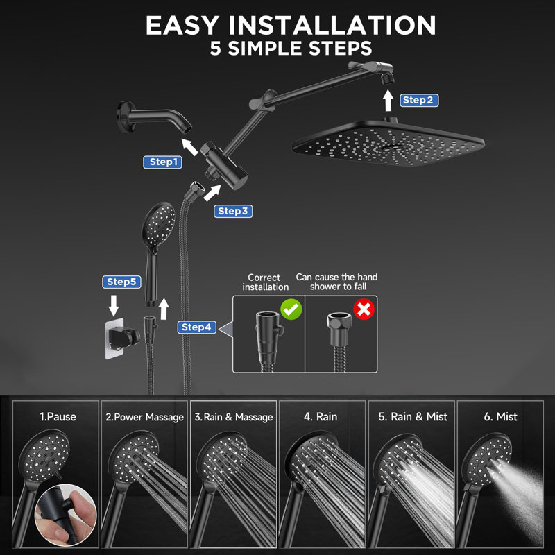 Luxurious Dual Shower Head Combination, Matte Black