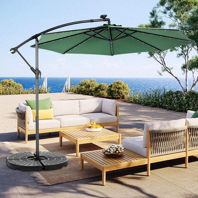 Parasol à énergie solaire foncé 10 pi - Tissu aquatique, idéal pour la pelouse et le jardin - DEL solaire 10 pi, stabilité accrue sur la base croisée au bord de la piscine