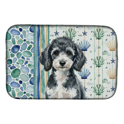 Miniature Parti Poodle Coastal Sea Glass Dish Drying Mat