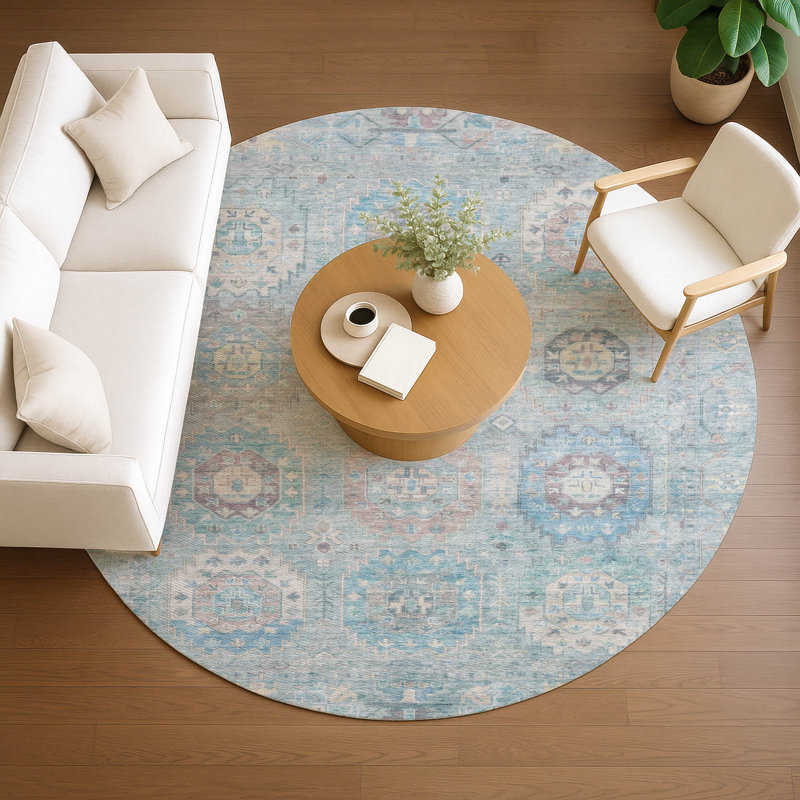 Machine Washable Indoor/Outdoor Lafferty ACN2227 Panel Rug, Round 8'