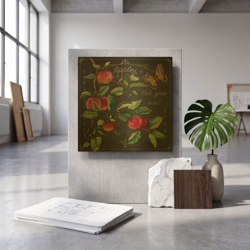 'Apples' By Jean Plout Gold Metal Wall Art, 12" x 12", 12"x12"