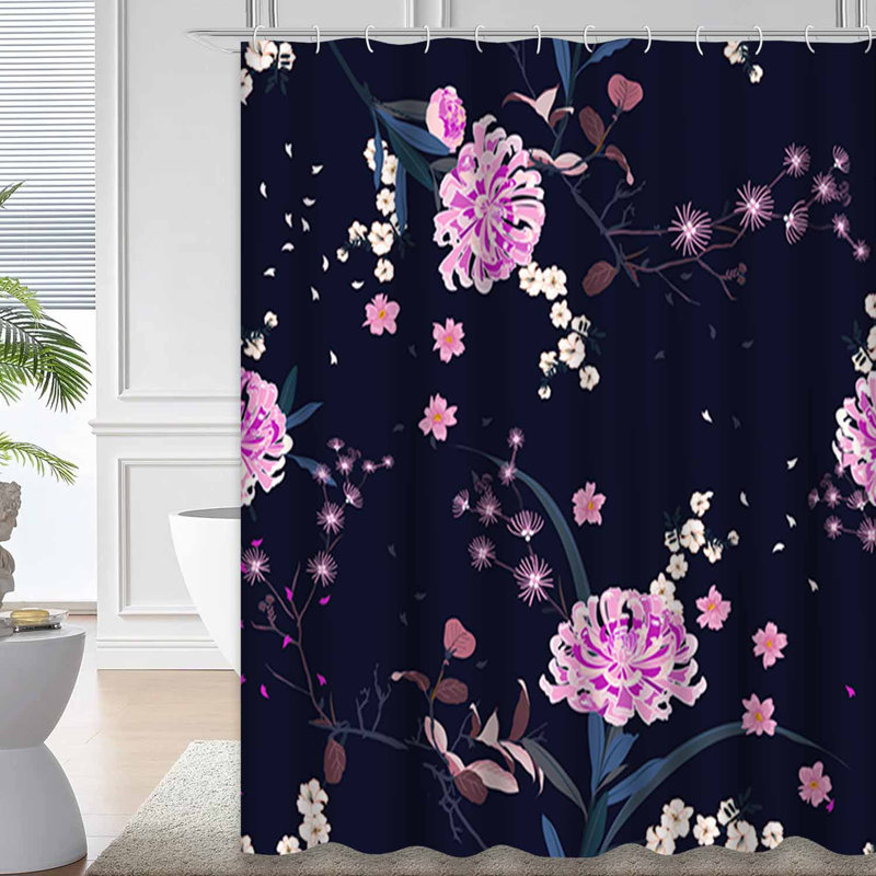 Rideau de douche sans couture à motif floral oriental avec 12 crochets, L 72 po x l 72 po