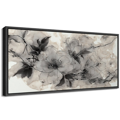 "Black and White Floral Art", très grandes photos, impression sur toile encadrée