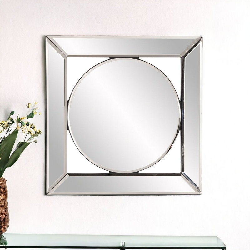 Lumina 12" Square Wood Frame with Round Center Mirror