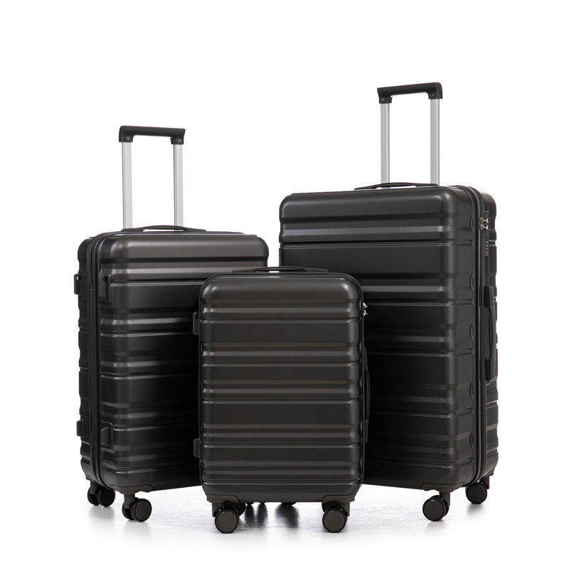 Ensemble de coffre à roulettes 3 pièces en ABS - Coffres de cabine à carreaux imbriqués avec serrure à combinaison, ensemble de voyage durable