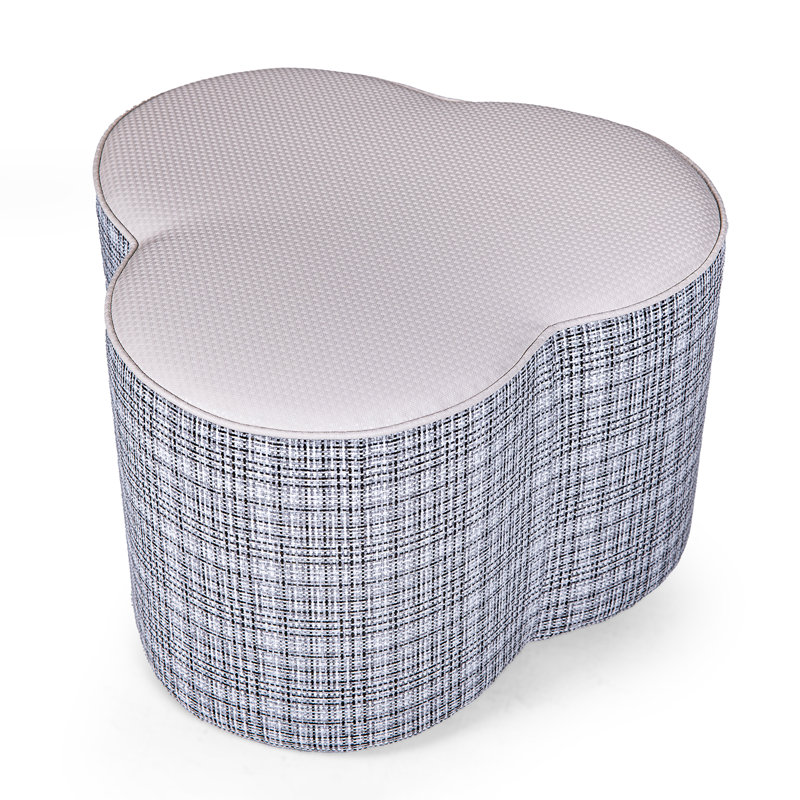 Fully Assembled Faux Leather and Textured Basketweave Square Ottoman, Gray
