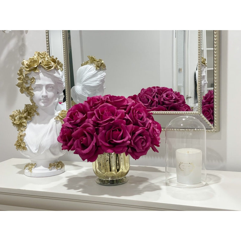 Fuchsia Real Touch Large Head Roses Arrangement