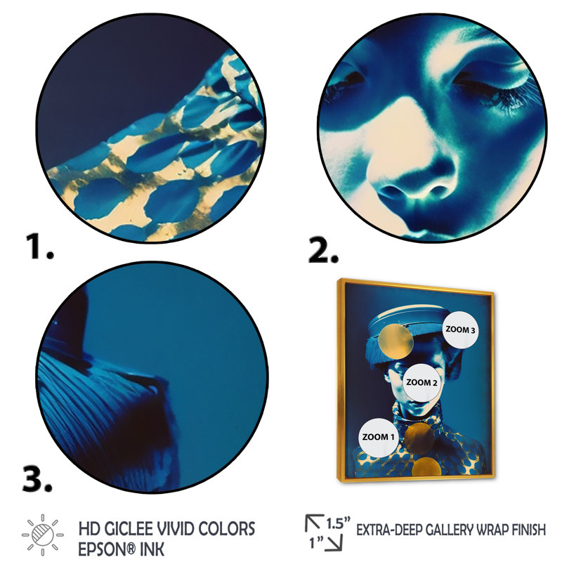 Elexsis Avant Garde, modèle en or et bleu rétro III sur toile, H 20 po x l 12 po x P 1 po, Cadre flottant doré