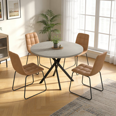 Ensemble de table de salle à manger 43,4 pouces pour 4 personnes, ensemble de table basse moderne Mid-Century pour la salle à manger, appartement, table grise et 4 chaises brunes