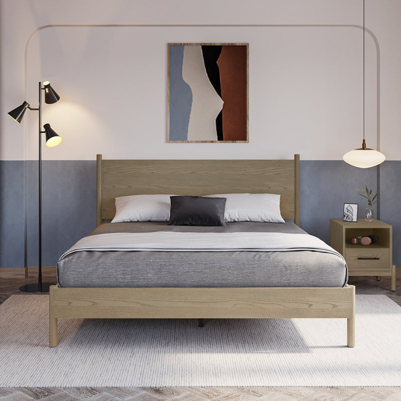 Solid wood platform bed with Hartl headboard, Scandinavian bed base, Grand