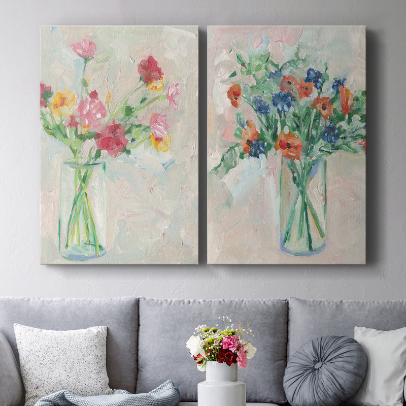 Painterly Soft Bouquet I - Toile tendue avec châssis de qualité supérieure - Prêt à être accroché, H 48 po x l 32 po