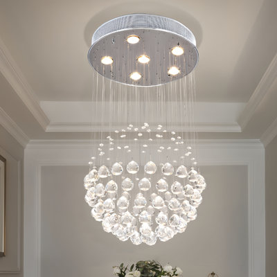 Lustres modernes / traditionnels 6 lumières en acier inoxydable et cristal 6 lumières 18 "chromées et blanches