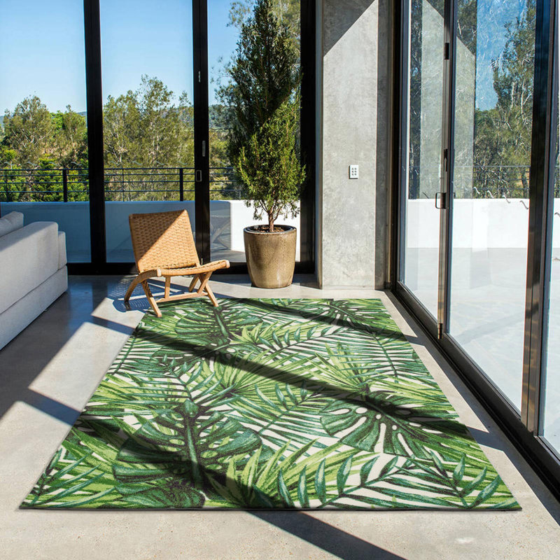 Sunshine Tropical Plants Outdoor Rugs Green, Rectangle 8' x 10'