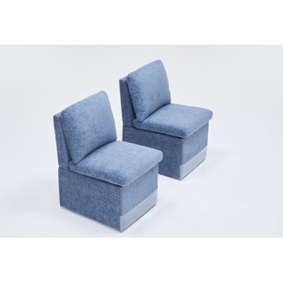 Ensemble de 2 chaises en lin sans accoudoirs avec roulettes et rangement