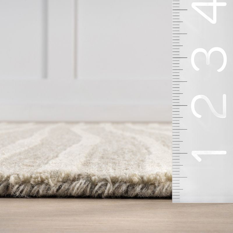 Beige Striped Handmade Wool Tufted 4' x 6' Area Rug