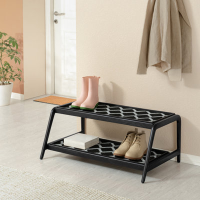 Premium Solid Wood Boot Tray Stand with Natural Coir Mat - Entryway & Mudroom Shoe Organizer